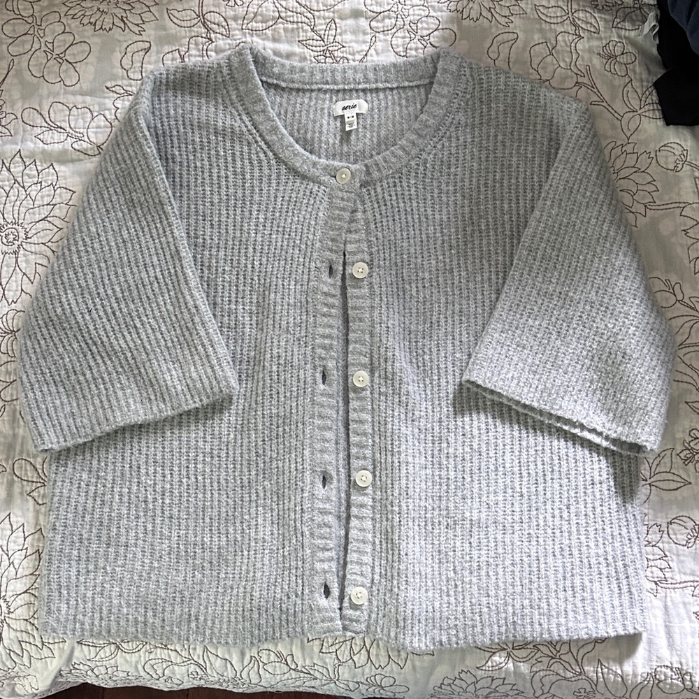 Aerie Light Gray Ribbed Button Short Sleeve Cardigan
